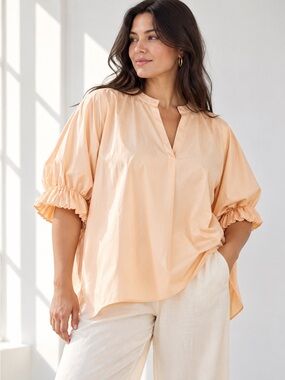 Harshman Medina Apricot Ice Cotton Poplin Oversized Blouse Top 1X